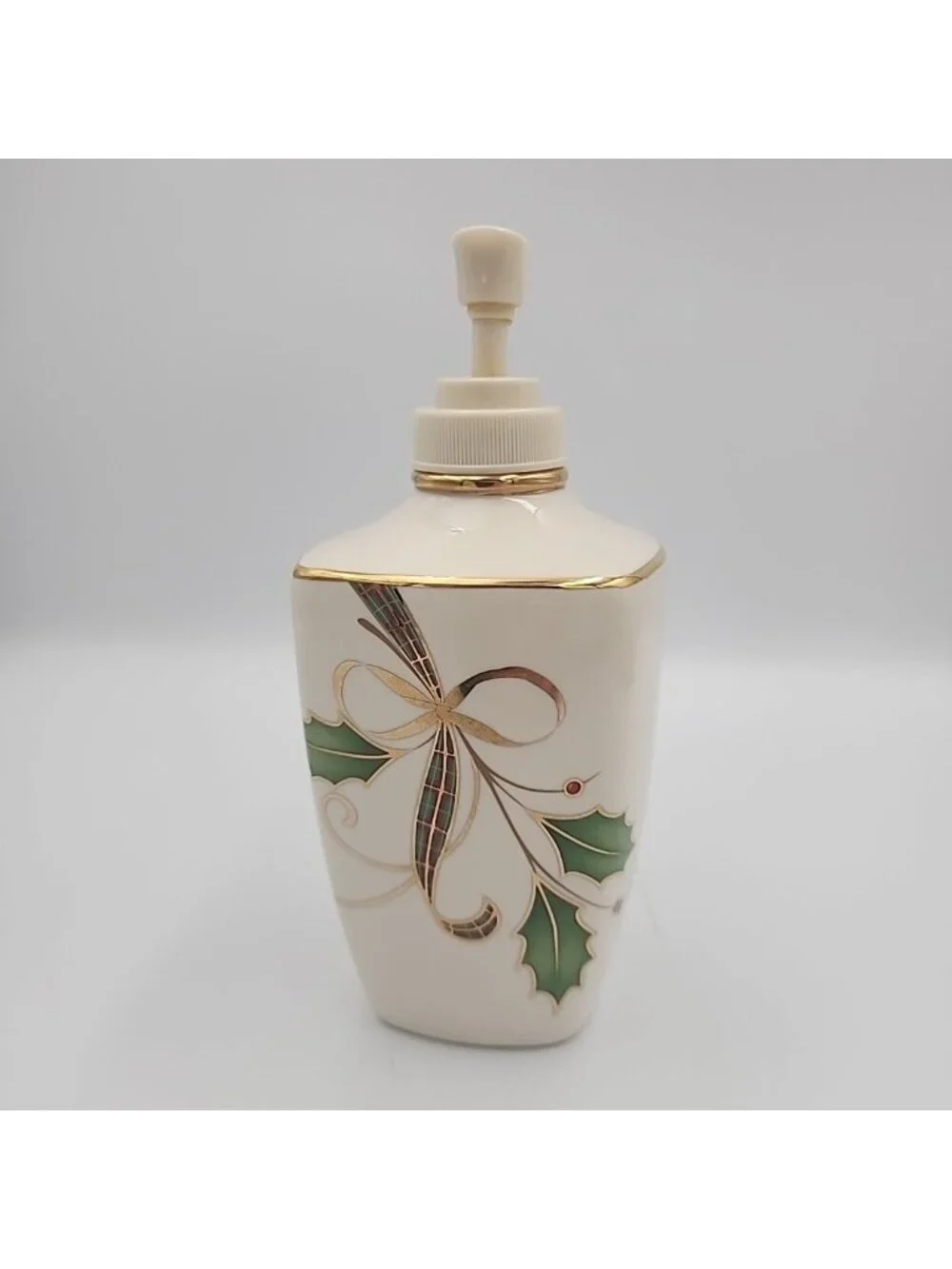 VTG Lenox Holiday Nouveau Ceramic Soap Dispenser Gold Trim Holly Christmas